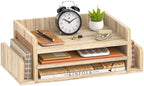 Wooden Desk Organizer, 3-Tier Paper Trays with 2 Mail Sorters, Natural Wood by SUPEASY