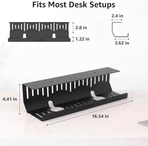 Aothia Under Desk Cable Management Tray, 2 Pack, 16.5 in, Metal, Black - Image 2