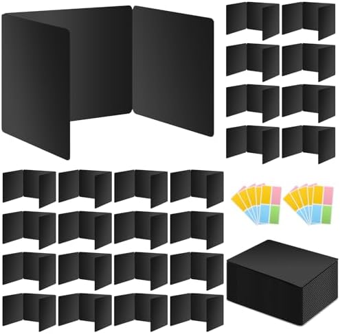 24 Pack Black Desk Dividers for Students, Privacy Shields Folder for Students, Durable & Waterproof Plastic Study Board, Classroom Teacher Supplies Test Divider, Includes 40pcs Extra Labels by bcabo