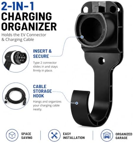 EV Charger Wall Mount Organizer Kit, 3-Piece Garage Charging Station Holder with Cable Management, Fits Most EV Charging Cables, Charger Not Included - Image 3