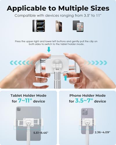 Viozon Tablet Floor Stand, Height & Angle Adjustable Tablet Holder with Aluminum Alloy Arm Tube, 360° Rotation for Bed, Sofa, Desk, Compatible with 3.5-11'' iPad Pro/Air/Mini, iPhone 15/14, Kindle. - Image 6