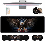 4 in 1 Ergonomic Keyboard Wrist Rest & Mouse Pad Wrist Rest Set, Large XXL Gaming Desk Mat 31.5"x 11.8" with Non-Slip Base, Memory Foam for Home Office Study Gaming, American Flag Bald Eagle by Unknown