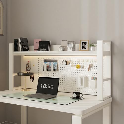 Desk Shelf Organizer for Top of Desk – Desktop Bookshelf with Pegboard & Storage Accessories, Adjustable Hutch for Dorm or Office, Steel Frame Display Shelf, N White frame + white board 45.3*9.8*26in by Unknown