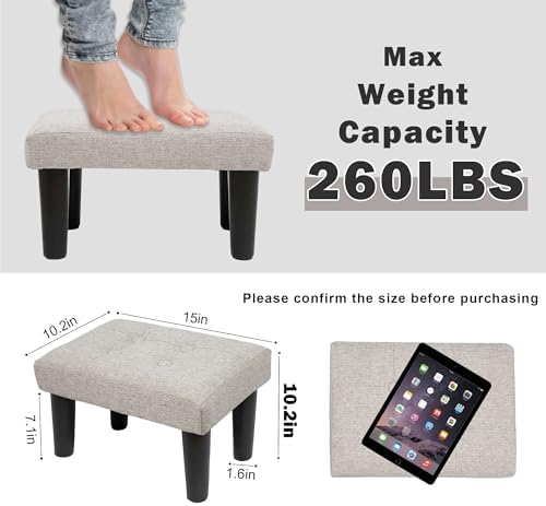 CAROLMADE Ottoman Foot Rest, Linen Small Ottoman Foot Stool with Legs Modern Footstool Ottomans for Living Room Entryway Office, Beige - Image 2