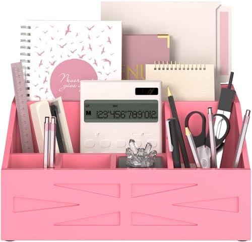 Wood Mail Organizer Countertop,Farmhouse Desk and Kitchen Countertop Storage, Letter Sorter, Desk Mail and Bill Organizer, Desktop File and Paper Holder (Pink) by BELOVALE
