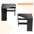 COSTWAY Corner Computer Desk, Space-Saving Triangular Writing Desk w/ 2 Storage Shelves & 2 Cable Holes, Multi-Functional Console Table for Small Space in Home Office, Living Room, Bedroom (Black) - Image 3