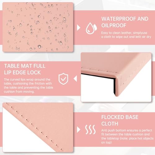 AKOZLIN 35.4"x 18.9" Soft PU Leather Surface Office Desk Mouse Mat Anti-Push Pad with Full Grip Fixation Lip Table Blotter Edge-Locked Protector Pink - Image 2
