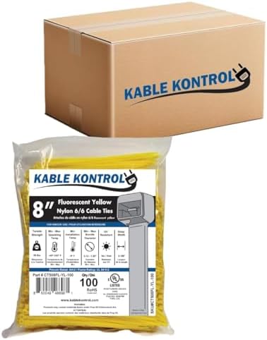 Kable Kontrol Cable Zip Ties, 8 Inch, 10000 Pcs, 50lbs Test, FL Yellow by KABLEKONTROL%C2%AE