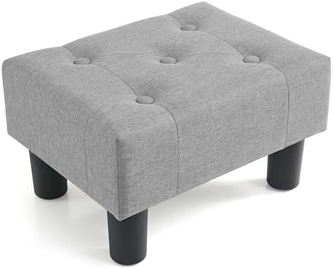 Poofzy Small Foot Stool Ottoman, Linen Ottoman Foot Rest with Legs, Rectangle Foot Rest for Couch, Footstools and Ottomans Small for Living Room and Entryway (Light Gray) by Poofzy