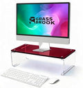 Acrylic Monitor Stand Riser L18.5" x H5" | Multi-Purpose Desk Organizer for Monitor & Laptop, Compatible with PC, Apple Studio Display and Printer, Ideal for Home Workspaces & Office Desks (Burgundy) by GRASSBROOK