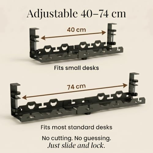 No-Drill Expandable Desk Cable Tray with 9 Magnetic Clips - Image 2