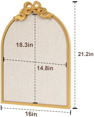 Vintage Arched Linen Cork Board with Gold Bow, 16"x21" Pin Board for Wall - Image 5