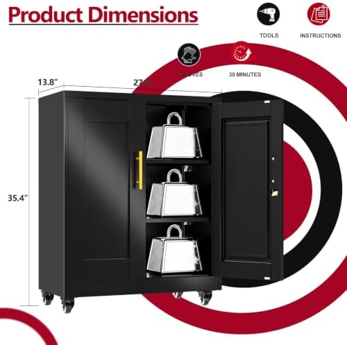 Black Metal Storage Cabinet, 36" Steel Locking Cabinets - Image 3