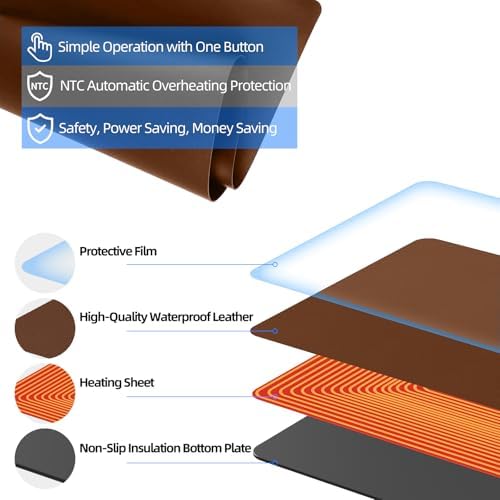 Heated Desk Pad Mouse Pad - Heated Desk Mat - Warm Desk Pad - 3 Levels Heating & 4 Hours Auto Shut-Off, PU Leather Mouse Pad - 31.5 x 13 inch (Brown) - Image 3