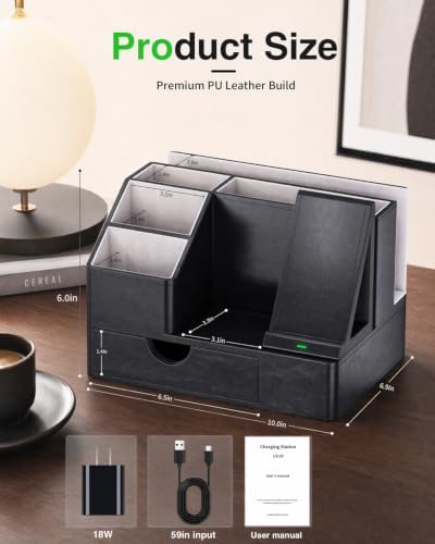 LADSTAG Leather Phone Docking Station for Men - Desk or Nightstand Organizer - Birthday Gifts for Husband, Dad - Anniversary Idea from Wife - Key Holder, Stand Wallet, Watch & Essentials - Image 4