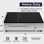 Volcora Cash Register Drawer for (POS) Point of Sale System 16", Stainless Steel Removable Coin Tray, 5 Bill/6 Coin, 12-24V, RJ11/RJ12 Key-Lock, Cash Till, Money Drawer for Businesses, Black - Image 2