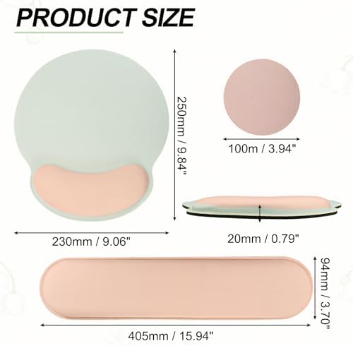 PATIKIL Ergonomic Wrist Rest Set, Memory Foam Mouse Pad and Keyboard Wrist Rest Support Hand Waterproof Cup Pad Non-Slip for Office Computer Gaming Home Desk Accessory, Apricot/Green - Image 2