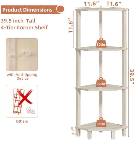 YUFAM 4-Tier Corner Shelf, Grey White - Image 2