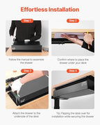 VEVOR Under Desk Drawer Slide Out, 16 inch Attachable Desk Drawer for Sit Stand Workstation, Hidden Under Counter Drawers for office Home, Black - Image 7