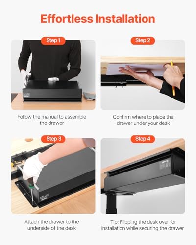 VEVOR Under Desk Drawer Slide Out, 16 inch Attachable Desk Drawer for Sit Stand Workstation, Hidden Under Counter Drawers for office Home, Black - Image 7