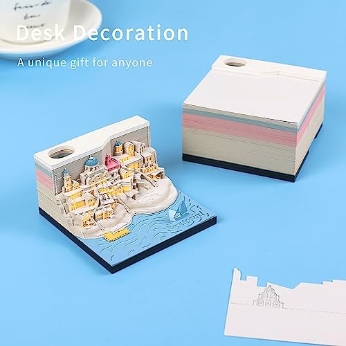 Aegean-Santorini Memo Pad 3D with Light,Kawaii Memo Pad Non-Stick 3D Sticky Notes,3D Art Craft Note Pad Notepad with Pen Holder Silhouette DIY Creative Gift - Image 4