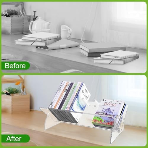Picowe Acrylic Desktop Bookshelf, Transparent Tabletop Book Stand Organizer with Semi-Circular Base, Book Holder Display Rack for Books, CDs, Magazines - Image 6