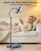 Rolling Tablet Floor Stand with Wheels, Adjustable Aluminum Arm & 360° Rotation, Magnetic Phone Holder with Remote, iPad Floor Stand for Bed, Compatible with 4.7-13" iPad, Phone, Kindle & Tablets - Image 4