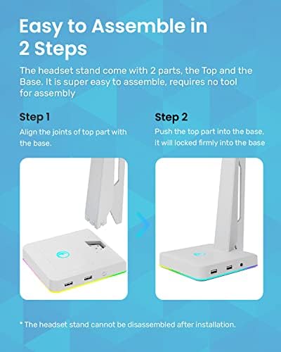 IFYOO RGB Gaming Headset Stand with 2 USB Ports, Game Headphone Mount for PC, Xbox One, PS4, Switch, Earphone Holder Hanger, Great for Gaming Stations, Fancy Desk Gamer Accessories, White - Image 6