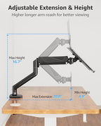 MOUNTUP Laptop Stand for Desk, Adjustable Aluminum Laptops Arm Mount for 14-17 Inch Notebook & 32" Monitor, Laptops Arm for Desk Support for 2.2-19.8lbs, 2-in-1 Laptop Desk Mount with Clamp/Grommet - Image 4