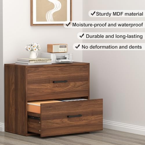 2 Drawer File Cabinets, Wood Lateral Filing Cabinets for Home Office, Office Filing Cabinet with Drawer, Modern Farmhouse File Cabinets for Letter, Printer Stand, Walnut - Image 6