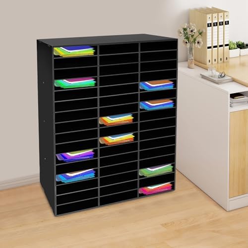 48 Compartment Literature Organizer, Adjustable Shelf Classroom Mailbox, Heavy Duty Mail Sorter & Mail Organizer Countertop for Classroom Office Home School (Black) - Image 3