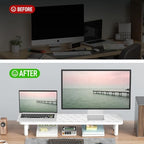 AFOOYO Dual Monitor Stand For Desk,31 Inch Adjustable Wood Computer Riser Desktop Storage Stand For Computer,Laptop,Printer,TV,White Grid - Image 6