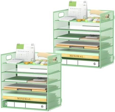 Daltack 6-Tier Paper Organizer for Desk with Handle, Green, 2 Pack by DALTACK