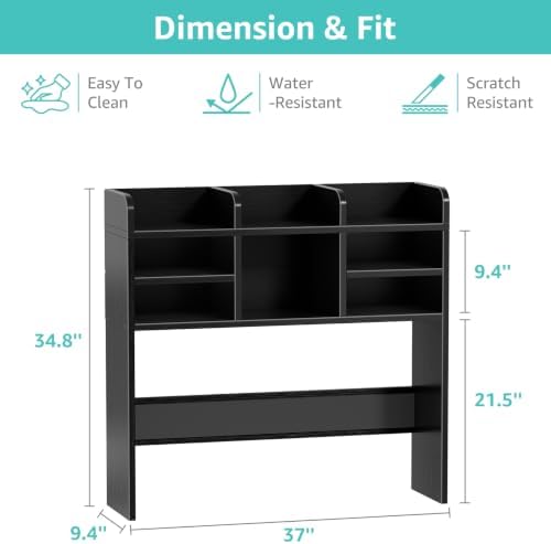 37" Black Desk Hutch Dorm Top Only with Sheves Felt Board for College - Image 3