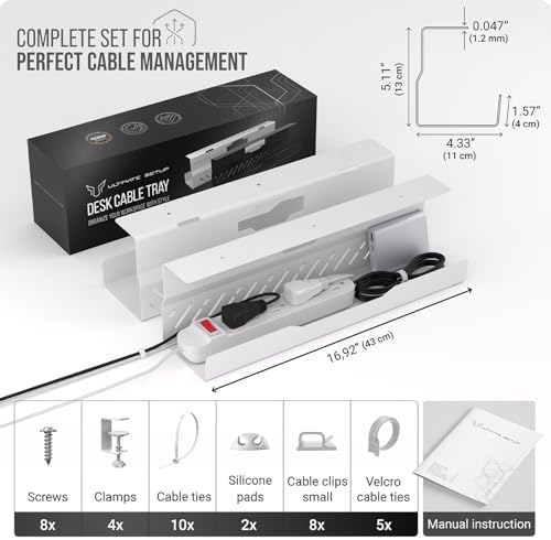 Under Desk Cable Management Tray no Drill – Wire Management - Cord Organizer – Huge Load Capacity – Under Desk Cable Tray no Drill (White, 2 Pieces Set) - Image 6