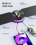 Klearlook Computer Monitor Stand Riser with Wireless Charging Pad, RGB LED Light Strip, USB 3.0 Hub (1A+1C), 48W Power Adapter, Desk Organizer for Home Office(Black-RGB) - Image 3