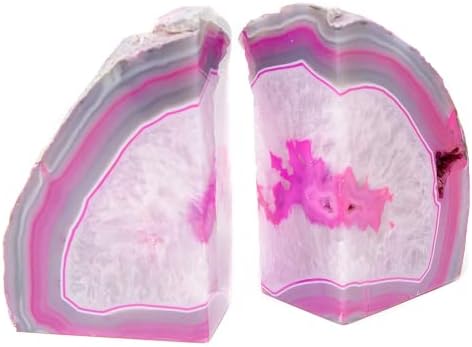 JIC Gem Pink Agate Geode Bookends Anti-Slip Rubber Bumpers 1 Pair 2-3 Lbs - Image 3