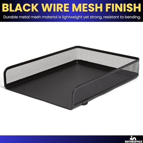 1InTheOffice Letter Trays for Desk Stackable, Front-Load Mesh Desk Tray Organizer, Black, 2 Pack - Image 3
