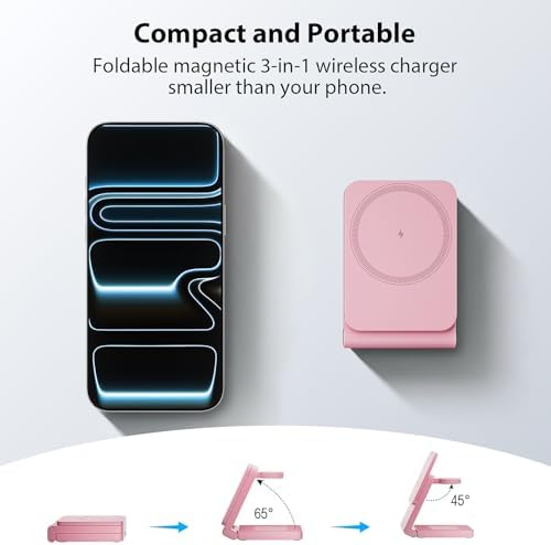 3-in-1 Charging Station for Apple Devices, Foldable Magnetic Wireless Charger Stand, Fast Charger Station for iPhone17/16/15/14/13/12 Pro Max/ AirPods2/3/4 and IWatch Ultra Series(Pink) - Image 5