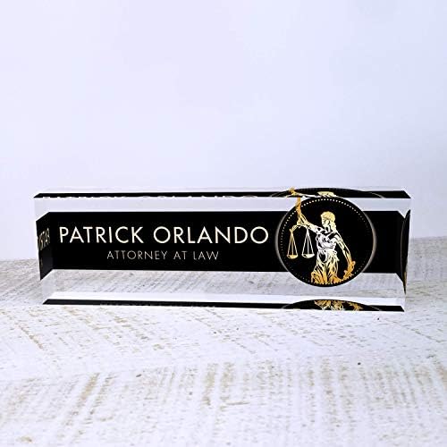 Artblox Personalized Office Desk Name Plate and Business Card Holder | Clear Acrylic Glass with Teak Wood Stand | Lawyer Design Customized with Your Name and Credentials Office Desk Decor - Image 6
