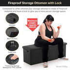 DocSafe Storage Ottoman Bench,Fireproof＆Waterproof Folding Bench with Lock(15”x 43”x15”),Leather Storage Chest with Handles＆2 Extra Boxes,Ottoman Safe for Bedroom,Living Room,Home Office,Black - Image 6
