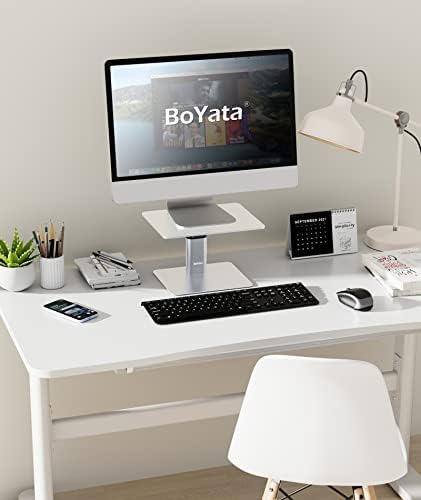 BoYata Monitor Stand, Adjustable Height Metal Desktop Riser, Silver - Image 7