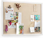 Miratino Large Bulletin Board 23x18 inch with Linen Cork Boards Wall Decor Hanging Pin Wood Framed Display Bulletin Cork Photo Picture Board Light for Room School Office 20-Pushpin Vintage White by Sayhellotogoodlife