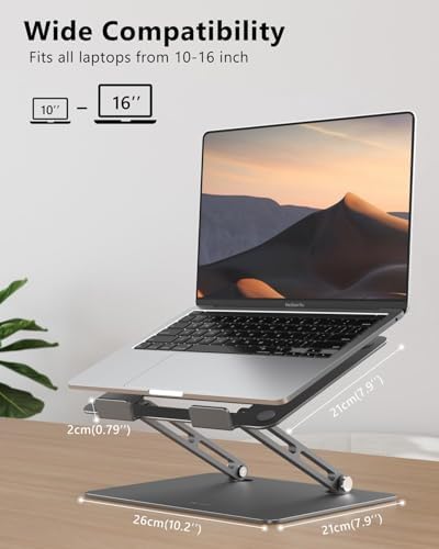 JCZT Adjustable Laptop Stand, Aluminum Laptop Stand for Desk, Classic Grey - Image 5