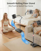 Rolling Tablet Floor Stand with Wheels, Adjustable Aluminum Arm & 360° Rotation, Magnetic Phone Holder with Remote, iPad Floor Stand for Bed, Compatible with 4.7-13" iPad, Phone, Kindle & Tablets - Image 2