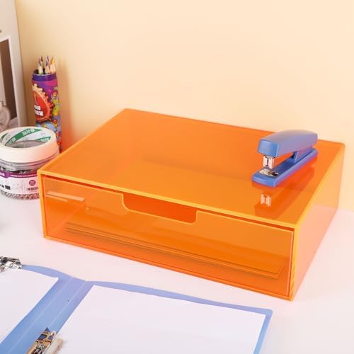 Gelite Acrylic Desk Organizer with Drawer for Makeup Vanity Stackable Desktop Storage Box for Office Supplies, 13.8 x 9.8 x 3.9’’, Neon Orange - Image 6
