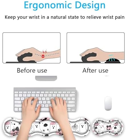 Keyboard Wrist Rest Set,Memory Foam Wrist Support Mouse Pad,31.5"x11.8" Desk Mat for Comfortable Typing & Pain Relief,Non-Slip Base for Office & Home Use - Cute Ghost Skull Pumpkin - Image 4