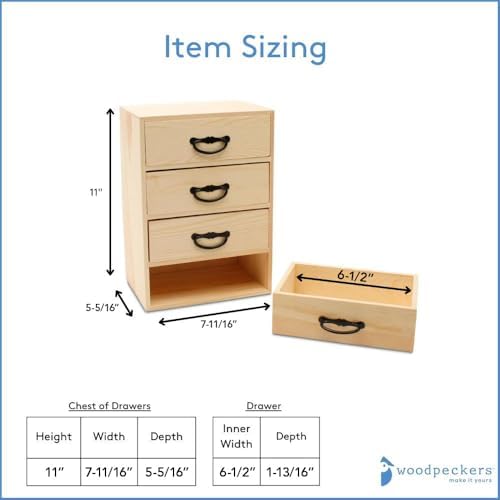 Wood Desk Organizer with Drawers for DIY Desk Storage, 11 Inch, Pack of 5, 4 Drawers w/Metal Handles for Craft Supplies/Jewelry, by Woodpeckers - Image 2