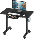 SHW 40-Inch Mobile Electric Height Adjustable Standing Desk w/Drawer, Black by SHW