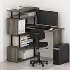 Furinno Classic Desk, 40" Wide L-Shape Gaming Desk, Computer Desk, Writing Desk with 5-Tier S-Shaped Side Shelves for Home Office, Study Room, Dorm, Bedroom, French Oak - Image 2